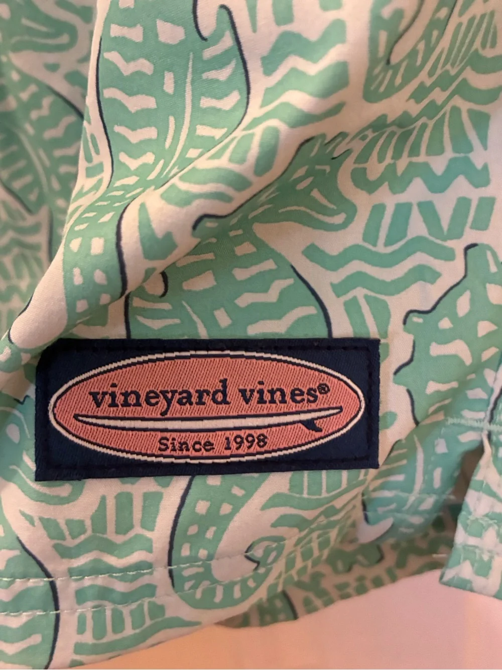 Vineyard Vines Turquoise Seahorse Swim Trunks with Drawstring